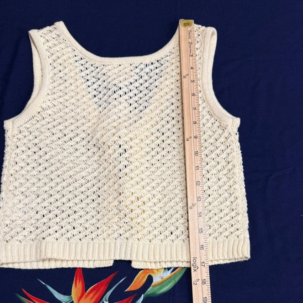 Hippie Rose Sweater Vest Womens Small Cream Boho Open Knit Front Tie Cropped‎